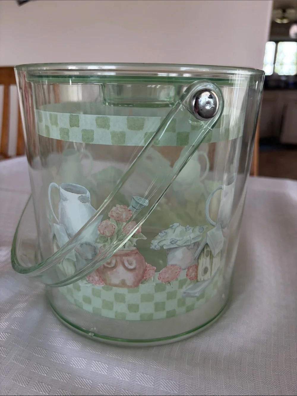 Green Ice Bucket with Floral Garden Motif